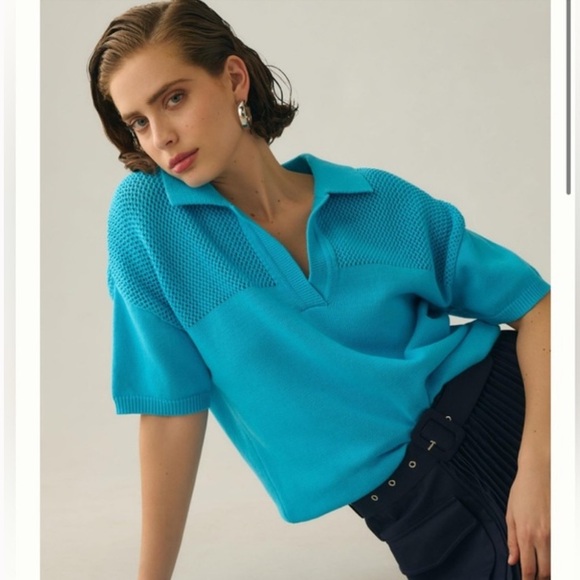 English Factory • Oversized Polo Sweater Polo Tee XS Preppy from Anthropologie - Picture 1 of 11